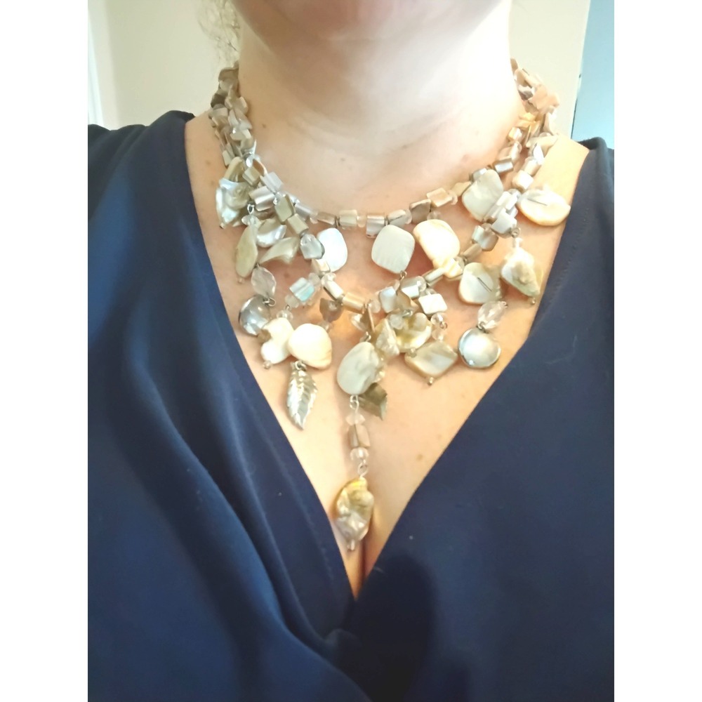 🩵Mother of Pearl Statement Bib Necklace boho fairycore coastal mermaidcore